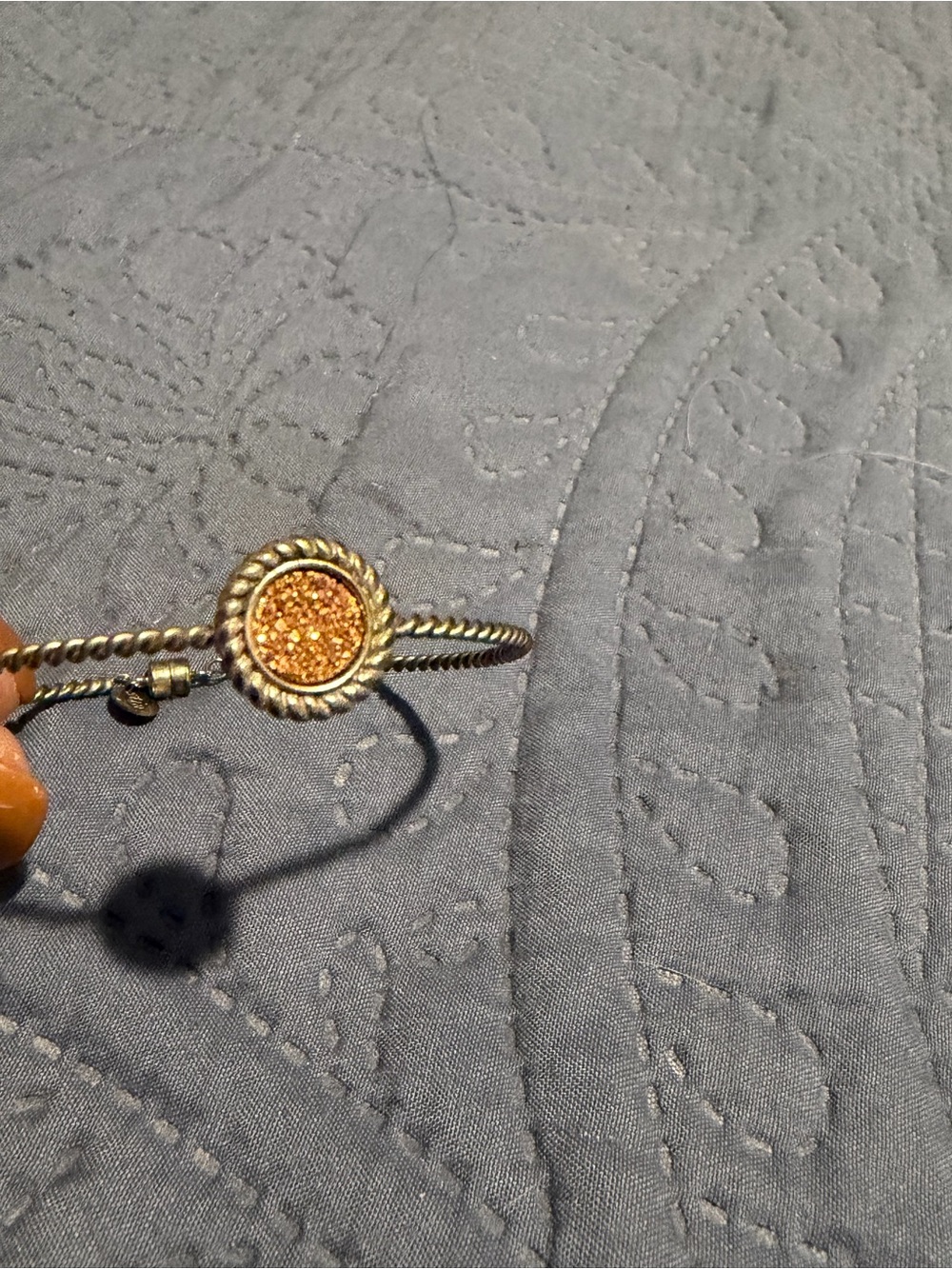 Gold-Tone Druzy Accent Bangle Bracelet in Champagne Gold